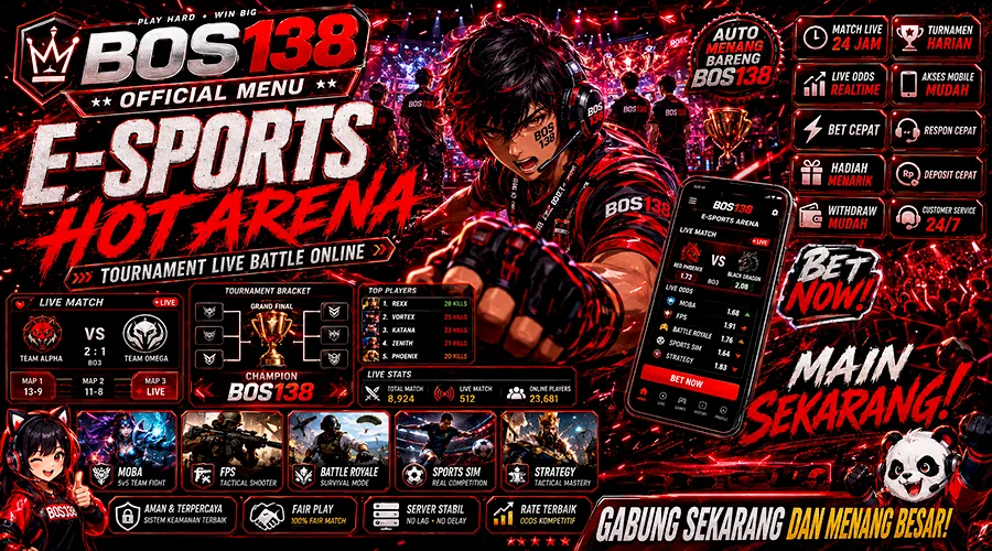 BOS138 e-sports hot arena tournament live battle online dengan suasana turnamen digital